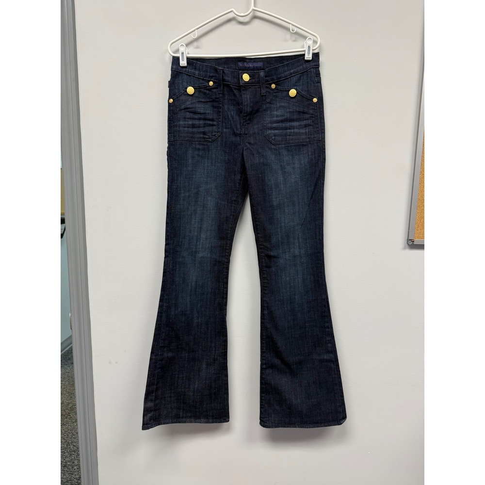 Rock & Republic Scorpion Dark Wash Flare Jeans Gold Buttons 10M R010682